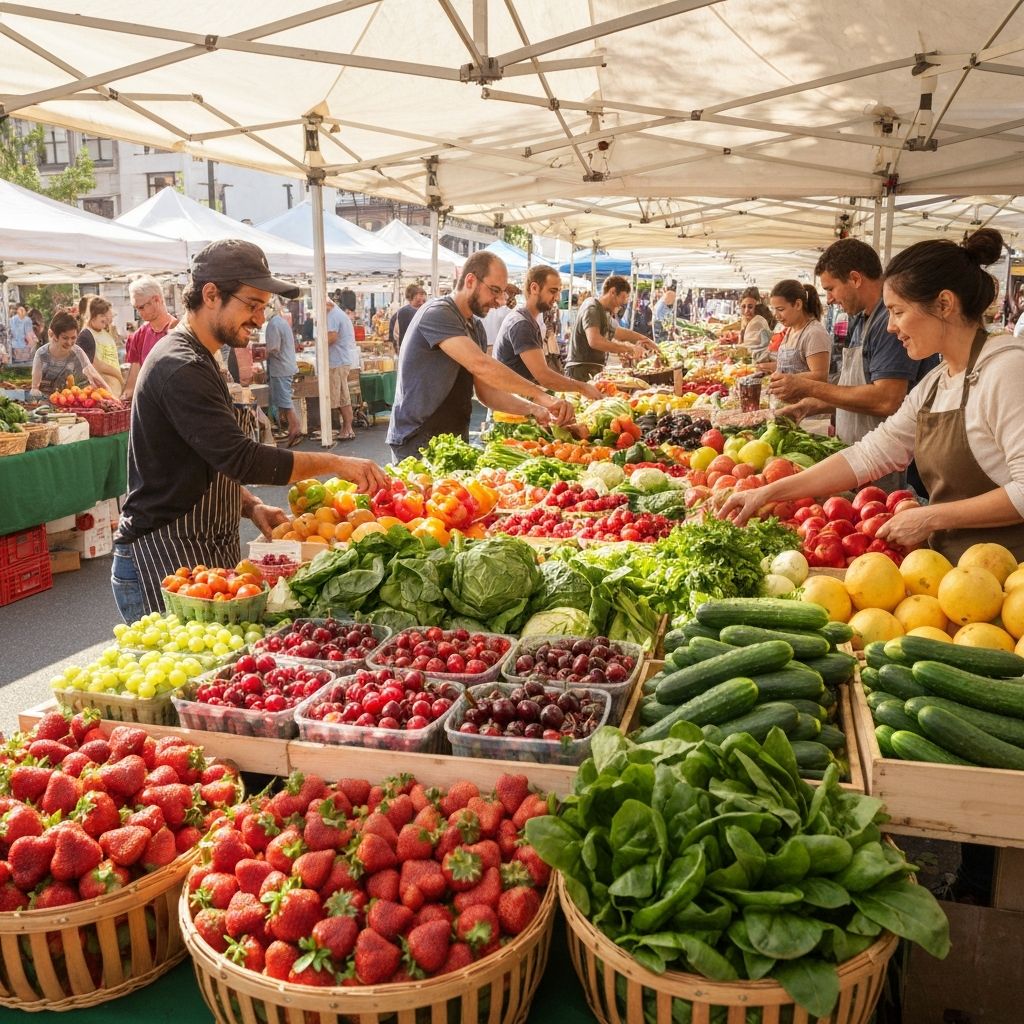 Vibrant farmers market with fresh produce